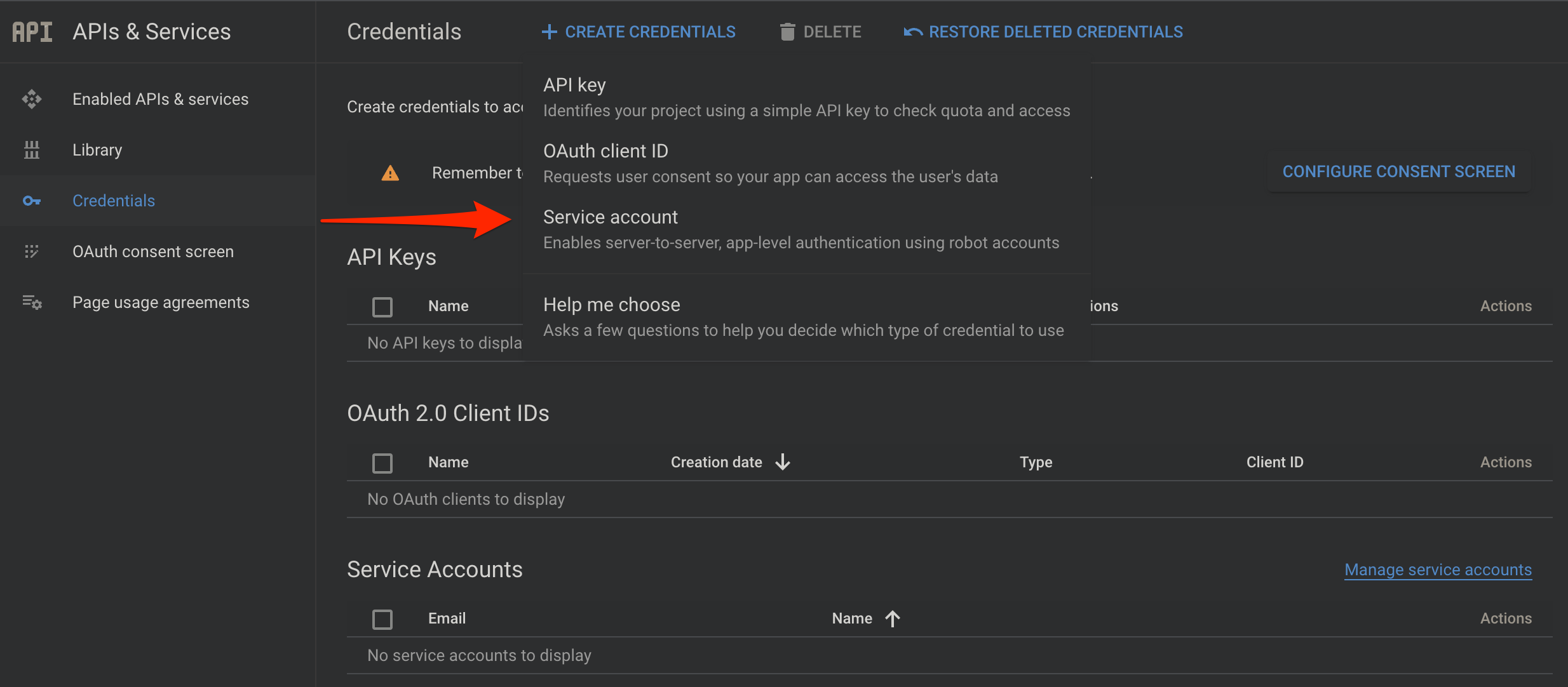 Service Account Credential
