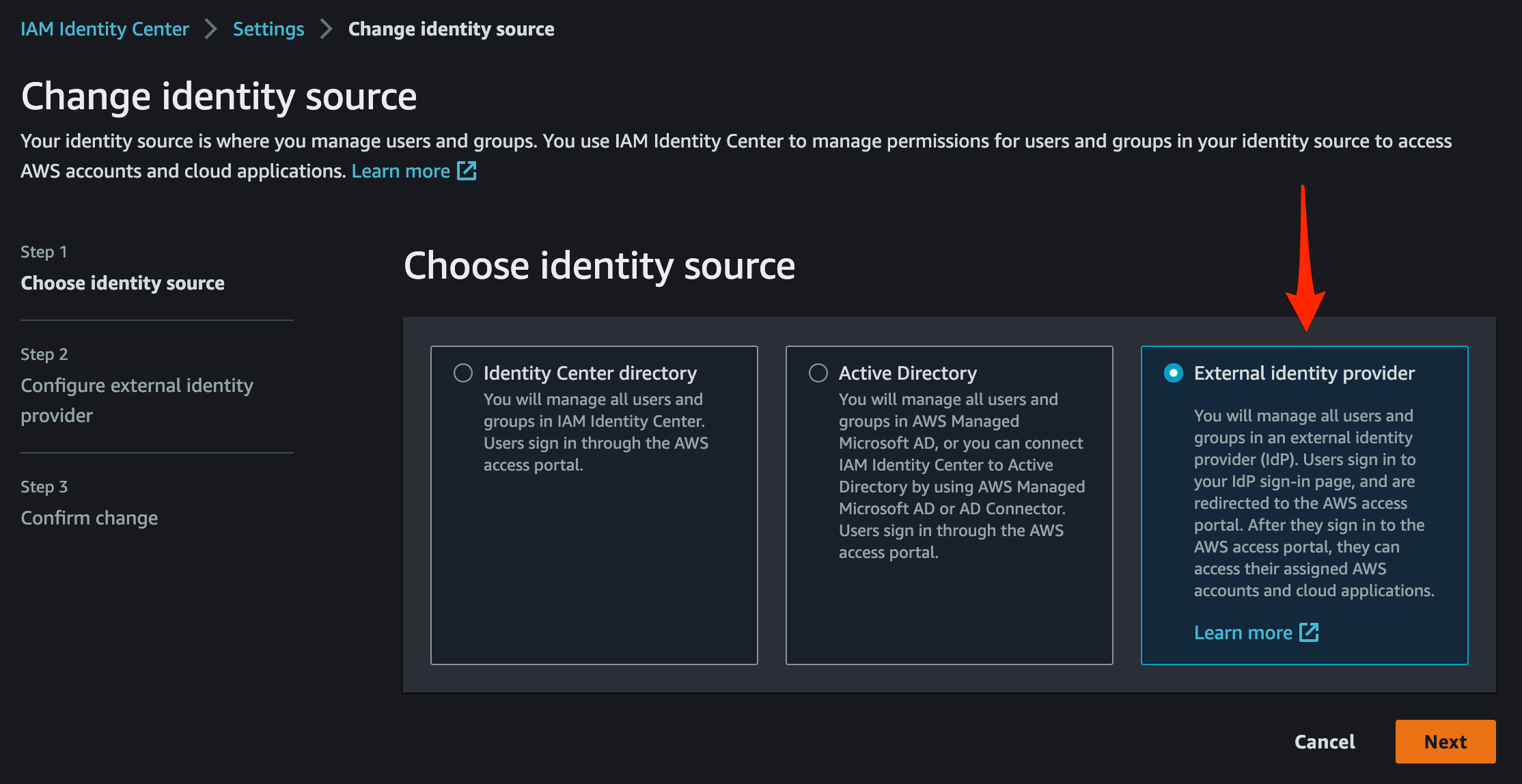 Choose Identity Source