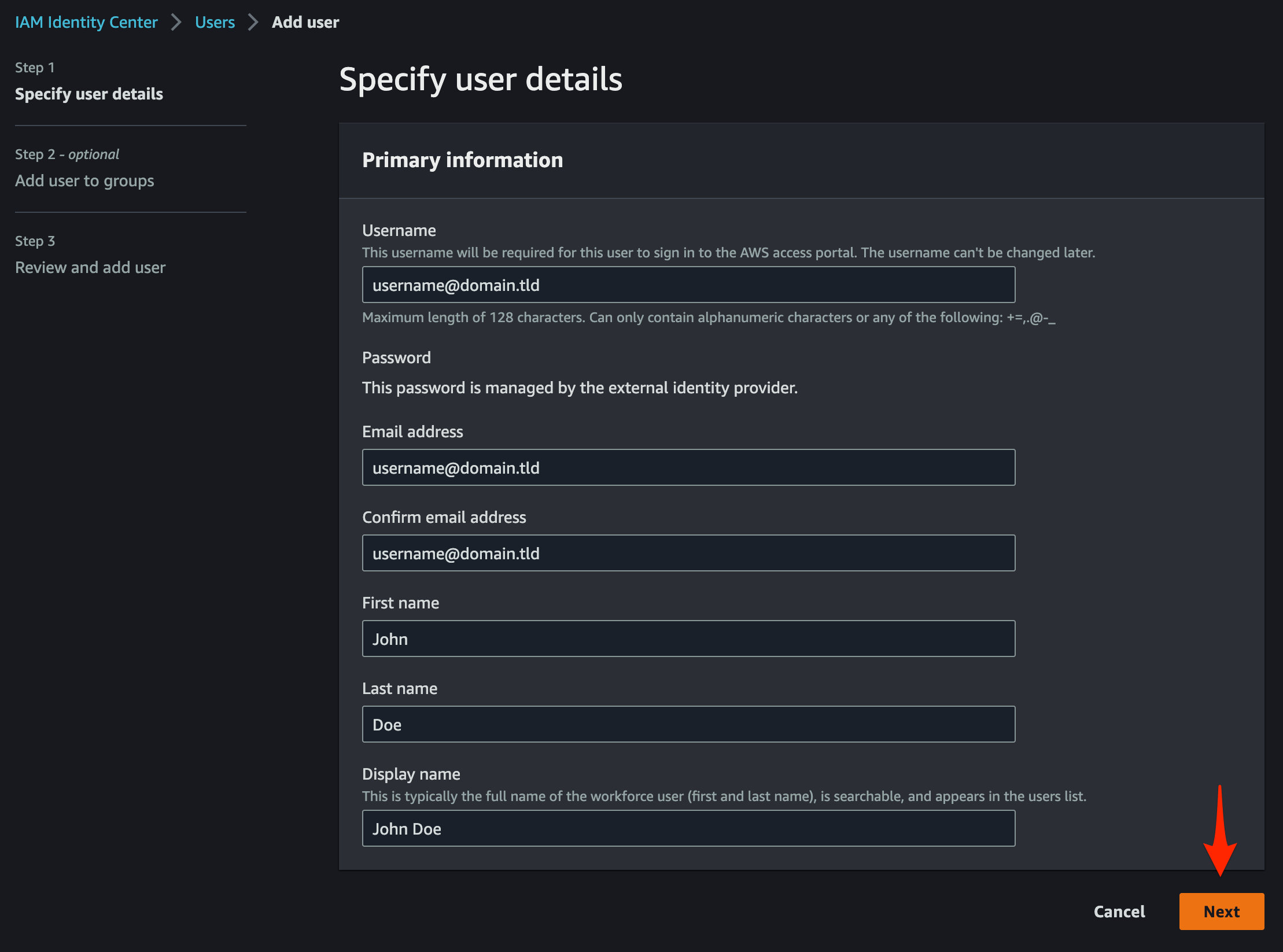 Specify User Details