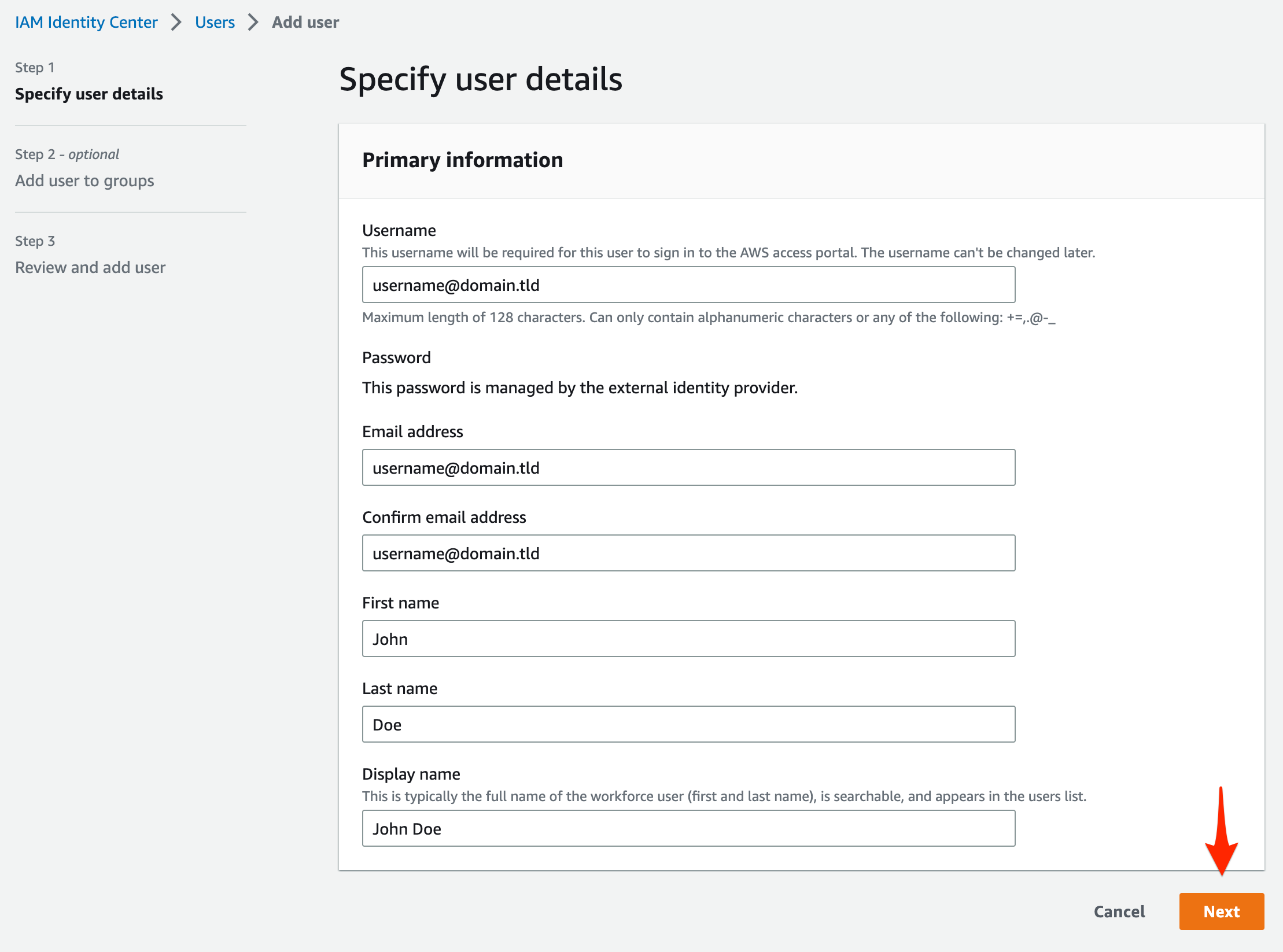 Specify User Details