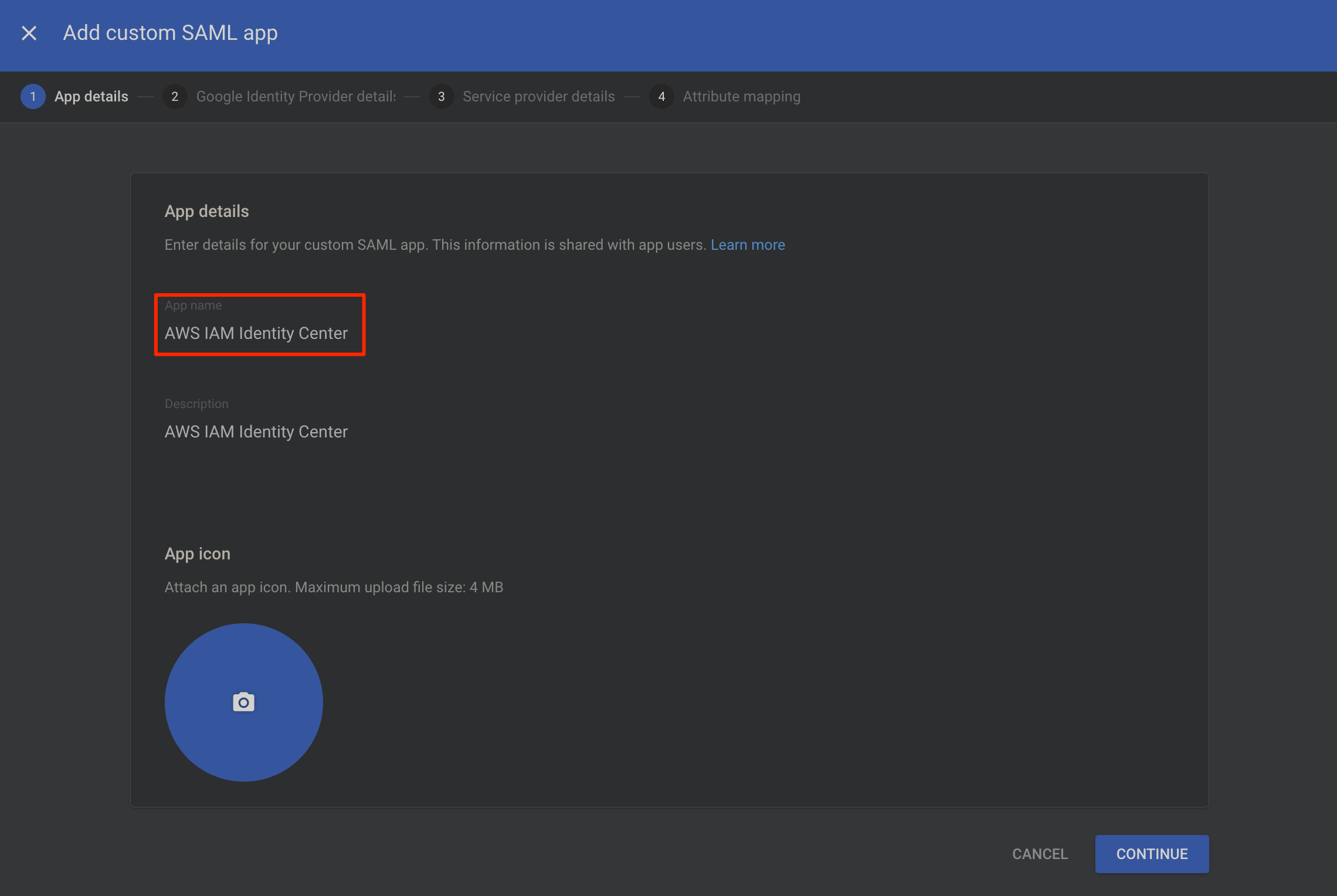 Custom SAML App Details