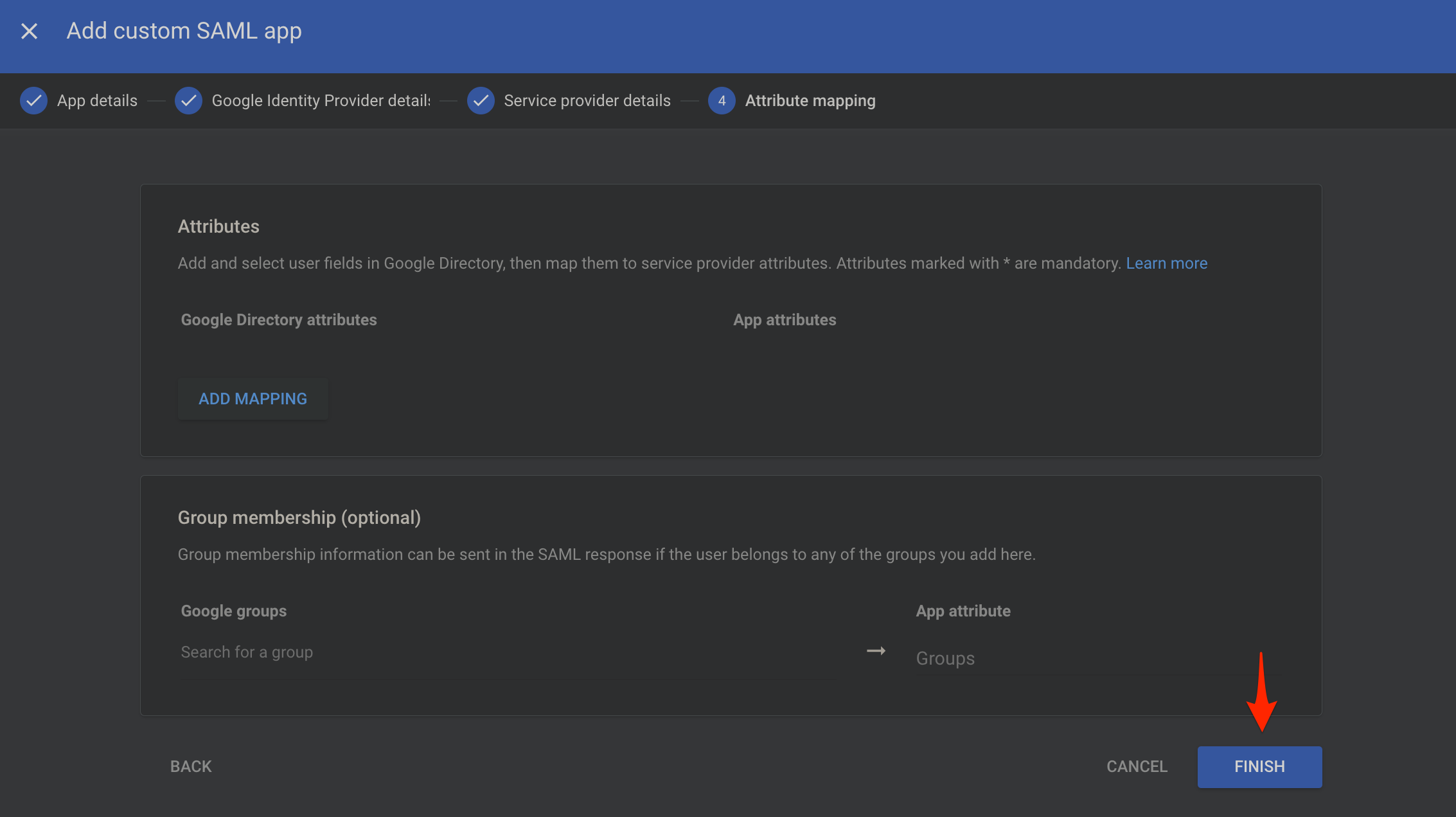 Finish the Custom SAML App Creation