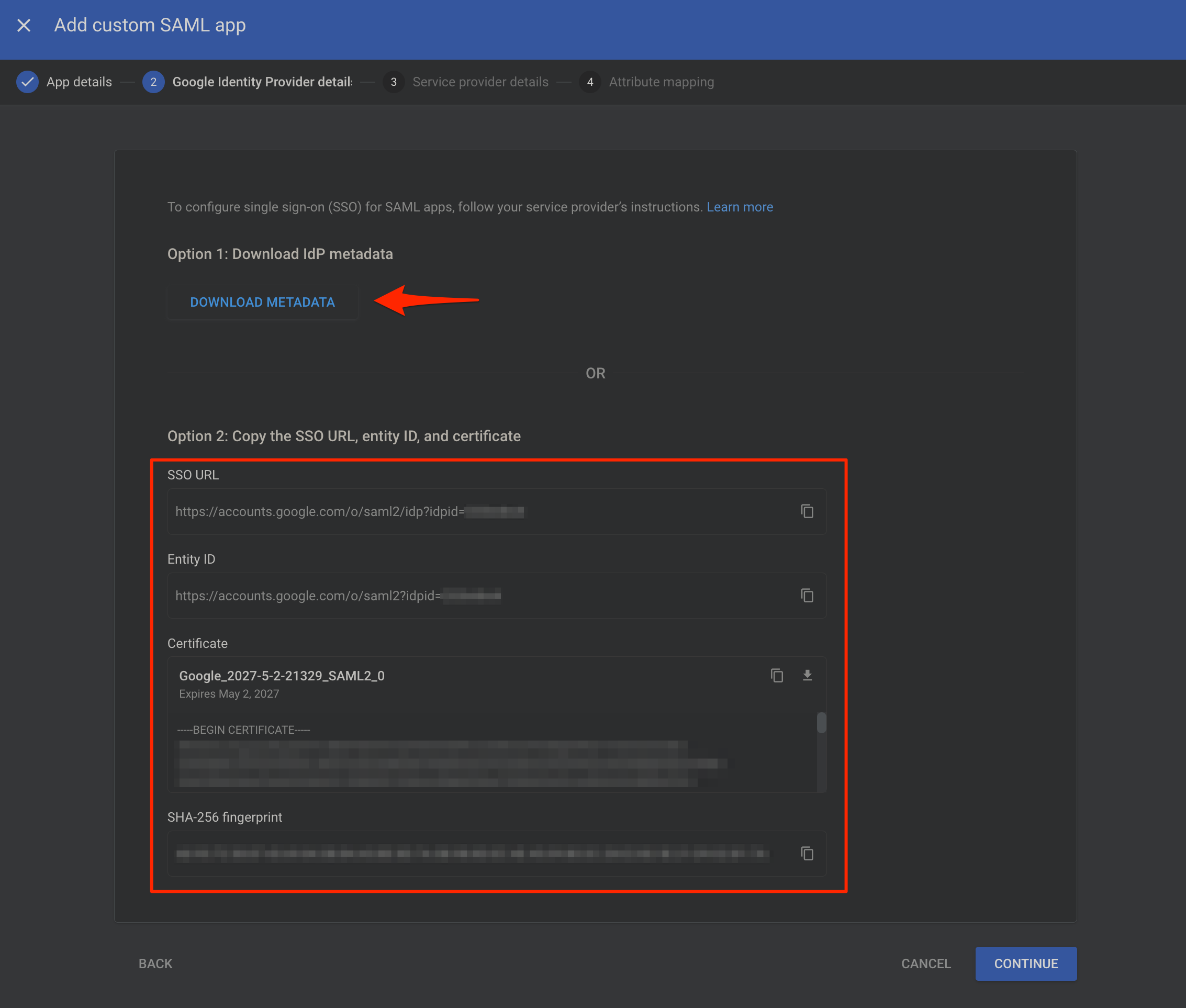 Download IdP Metadata