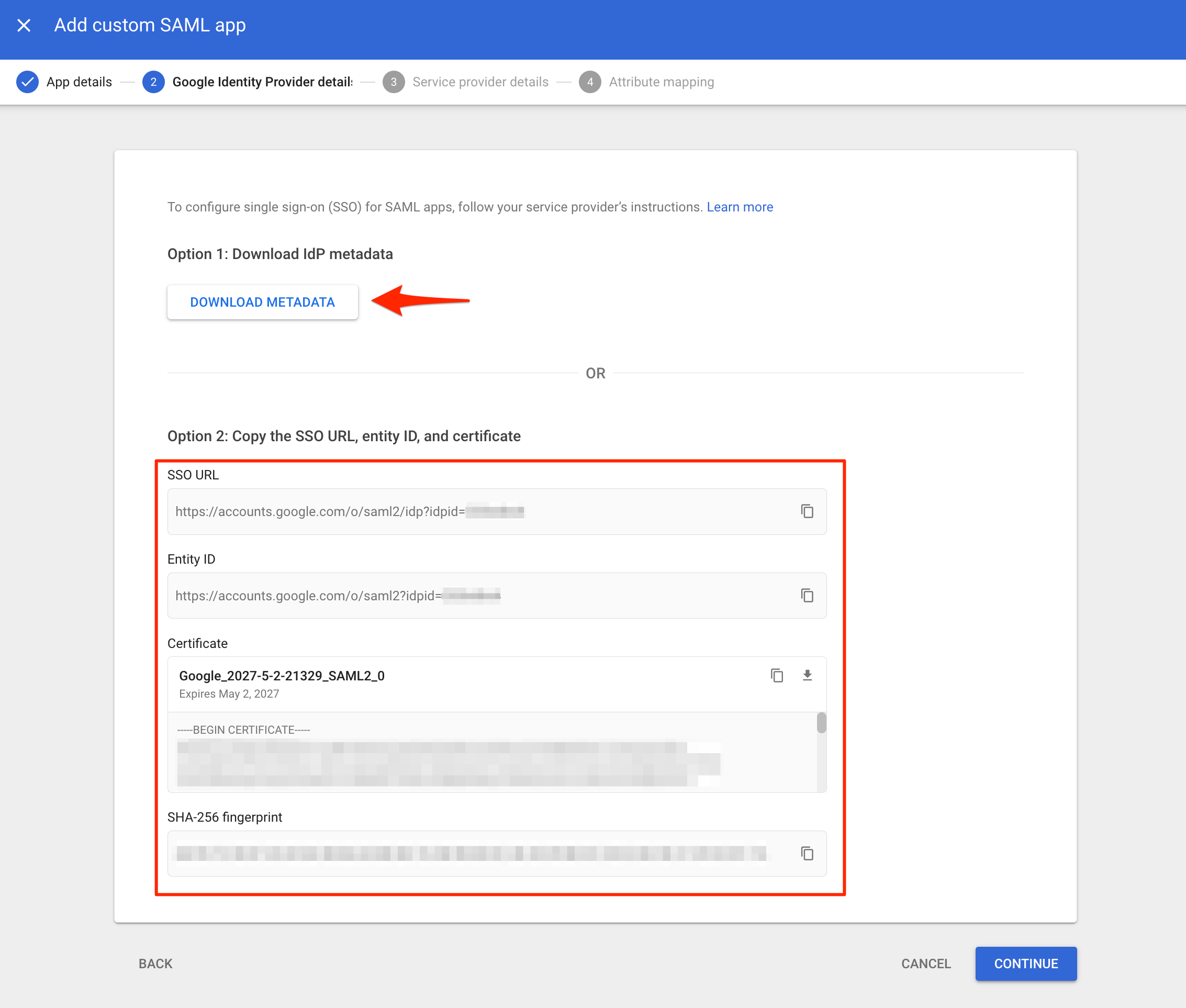 Download IdP Metadata